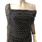 River Island UK14-16 Women's Black Polka Dot Ruched Dress Long Sleeve