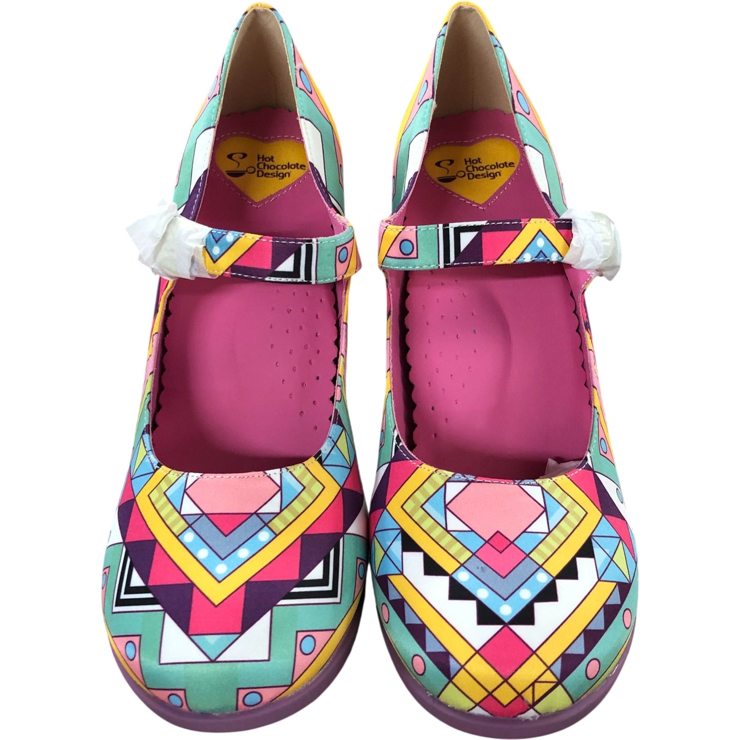 Hot Chocolate Design Geometric Heels Size UK 8 Women's Colourful Patterned Shoes