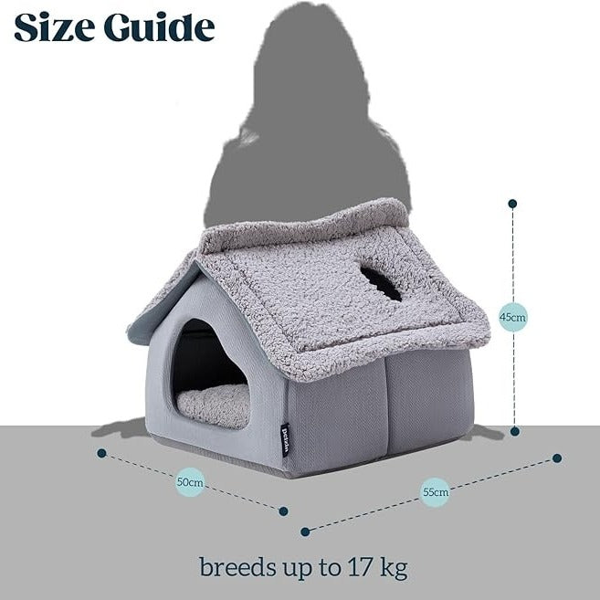 Pelzin Indoor Cat House Large Cat Cave Bed with Removable Cushion Comfort