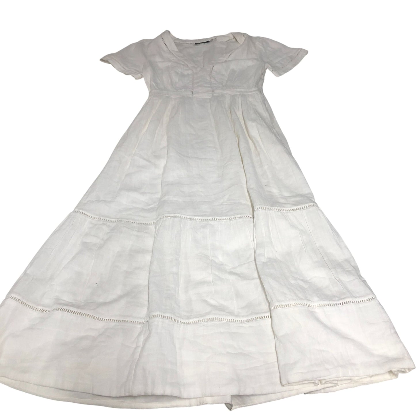 White Cotton Maxi Dress Women's Short Sleeve Summer UK8