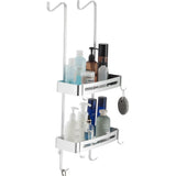 Bathroom Storage Shelves With Hooks Set Of Two Durable Metal Silver