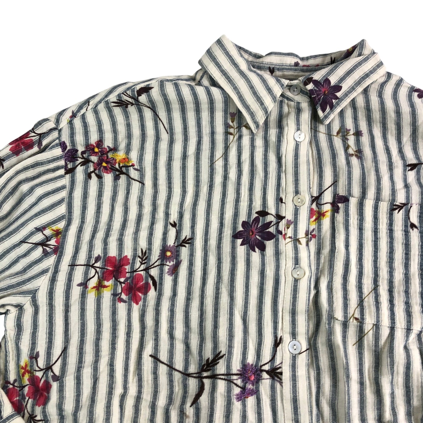 River Island Floral Striped Shirt UK6 Women's 100 Cotton Casual Top