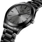 LN LENQIN Black Stainless Steel Watch Modern Quartz Men's Sports Style Band