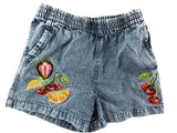 River Island Denim Shorts 9 to 10 Years Girls Fruit Embroidered Blue Cotton