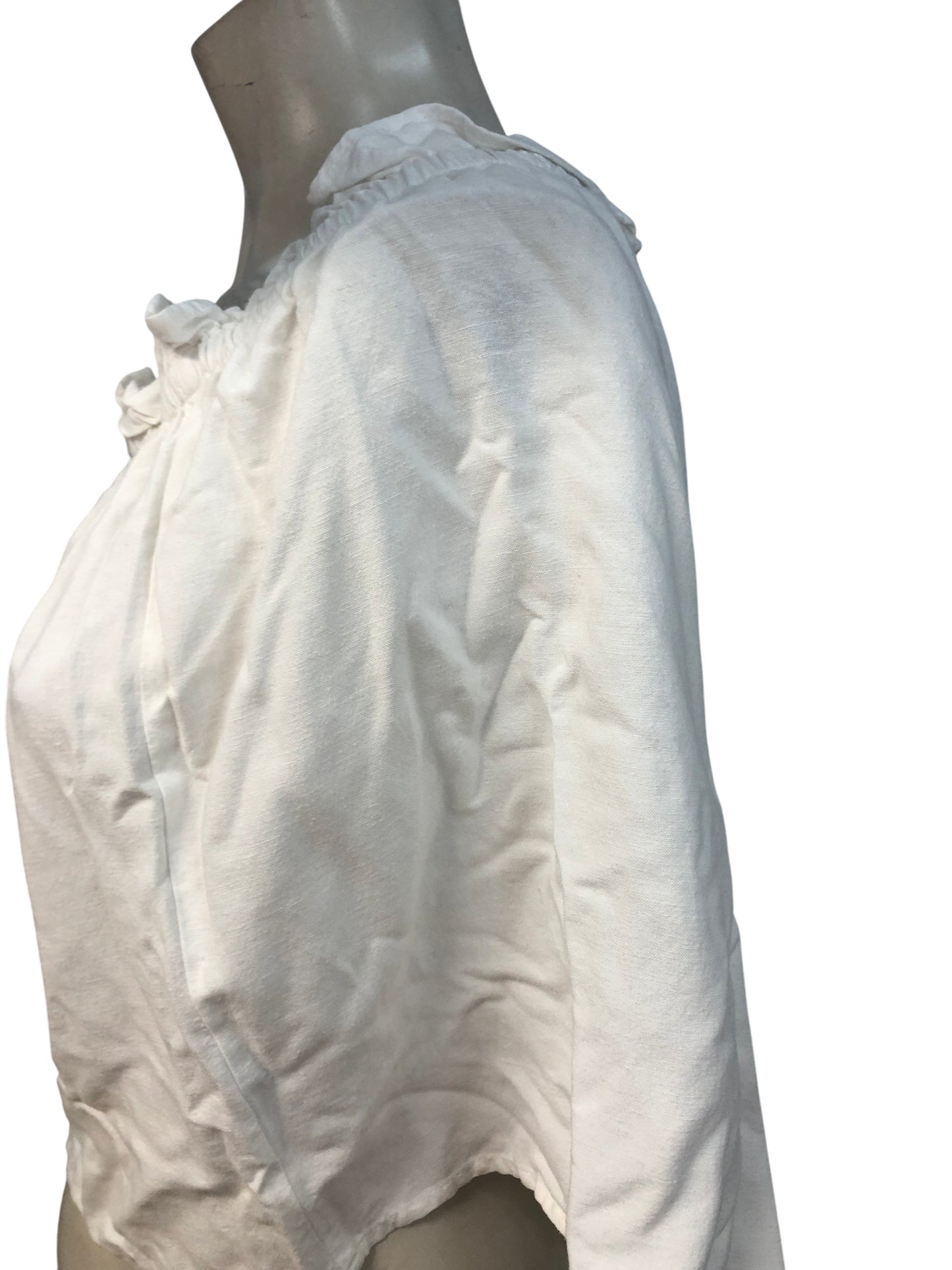 River Island White Blouse UK12 Women's Short Sleeve Ruffled Cotton Top