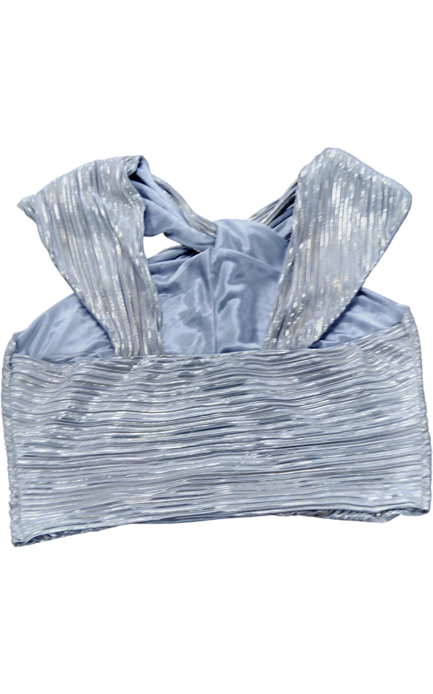 River Island Pleated Crop Top UK14 Women's Shiny Silver Festival Style