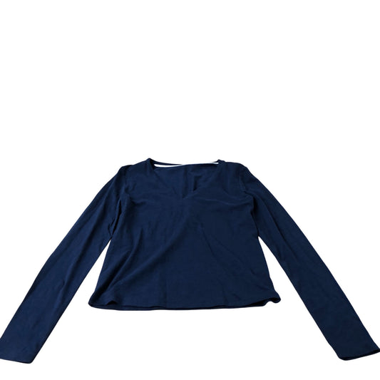 Long Sleeve V Neck Top UK Women's Navy Blue Cotton Blend UK6