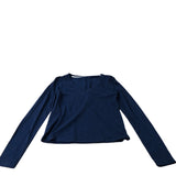 Long Sleeve V Neck Top UK Women's Navy Blue Cotton Blend UK6