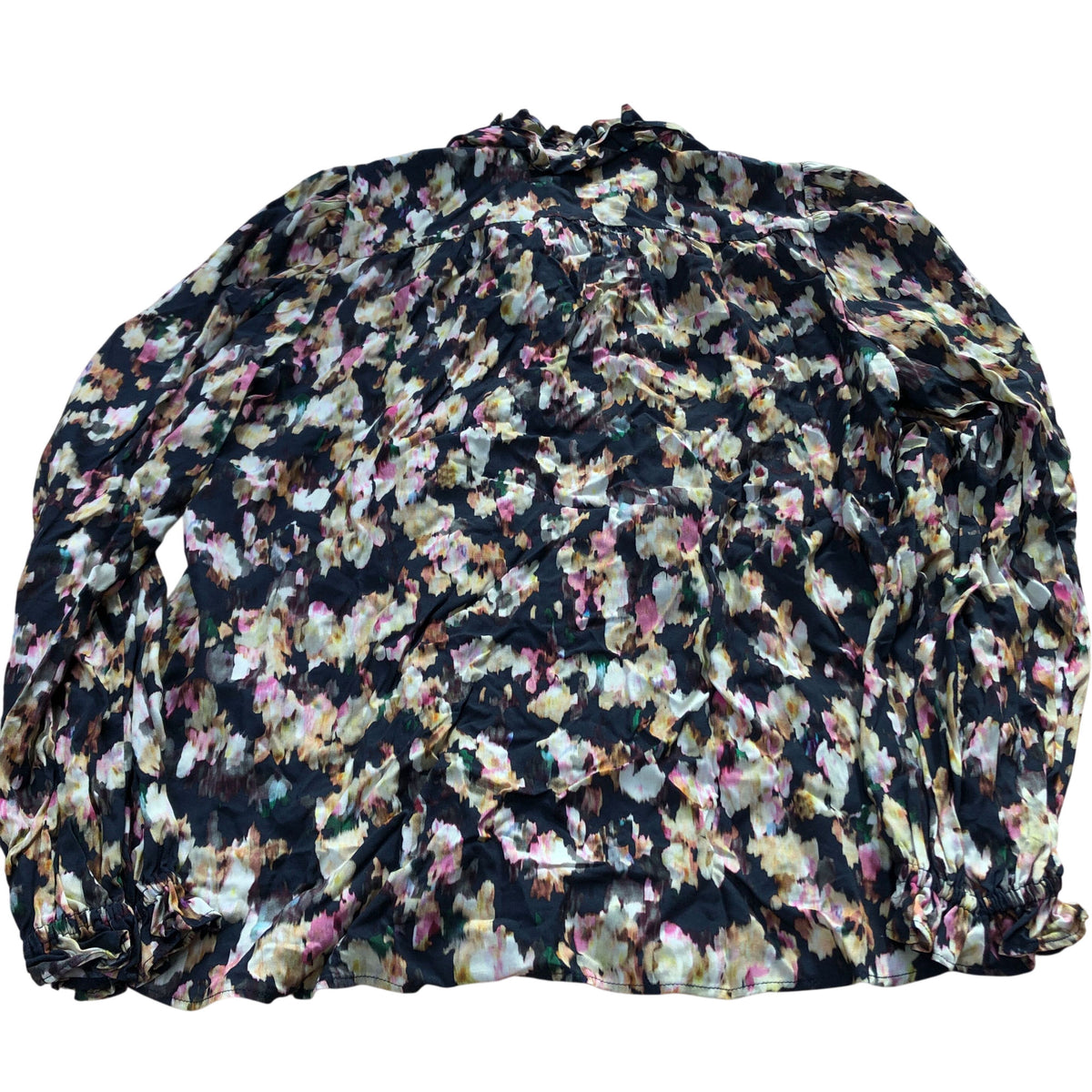 Baukjen Floral Print Blouse Size UK12 Women's Long Sleeve Black Yellow Viscose