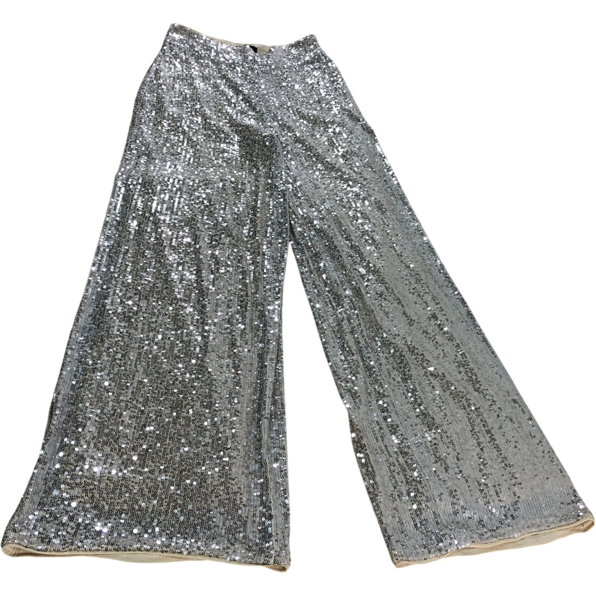 Finding Friday Sparkly Sequined Trousers UK8 Women's Wide Leg Beige