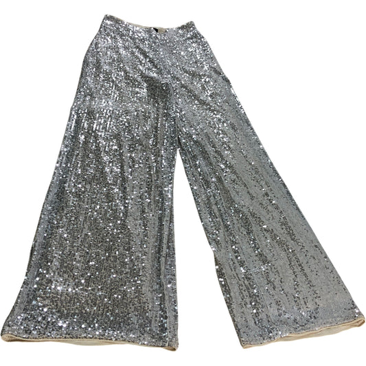 Finding Friday Sparkly Sequined Trousers UK8 Women's Wide Leg Beige