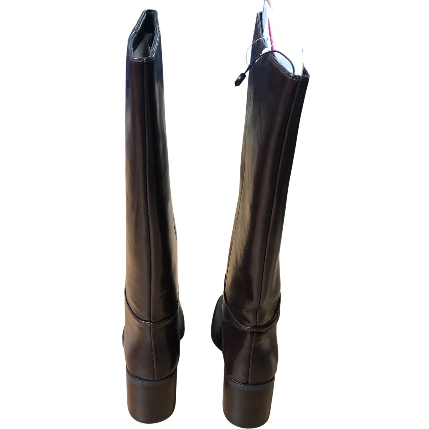 River Island Knee High Boots Women's Brown Leather Block Heel Fashion UK3