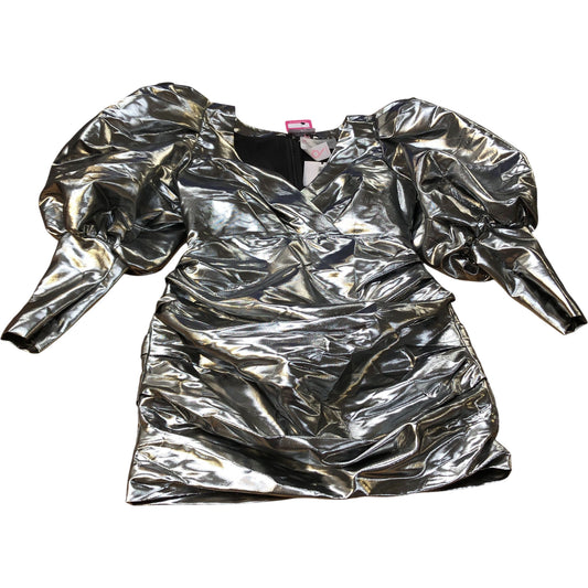 River Island Metallic Puff Sleeve Mini Dress UK Size 12 Shiny Evening Wear