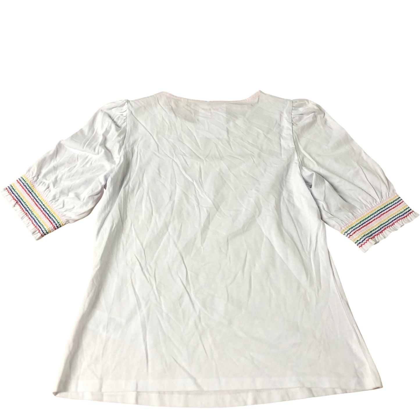 Boden White Puff Sleeve Top Women's Cotton Modal Blend Colourful Detail UK12