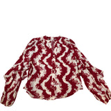 Branded Viscose Rayon Blouse Women's Red White Floral Print Long Sleeve UK12