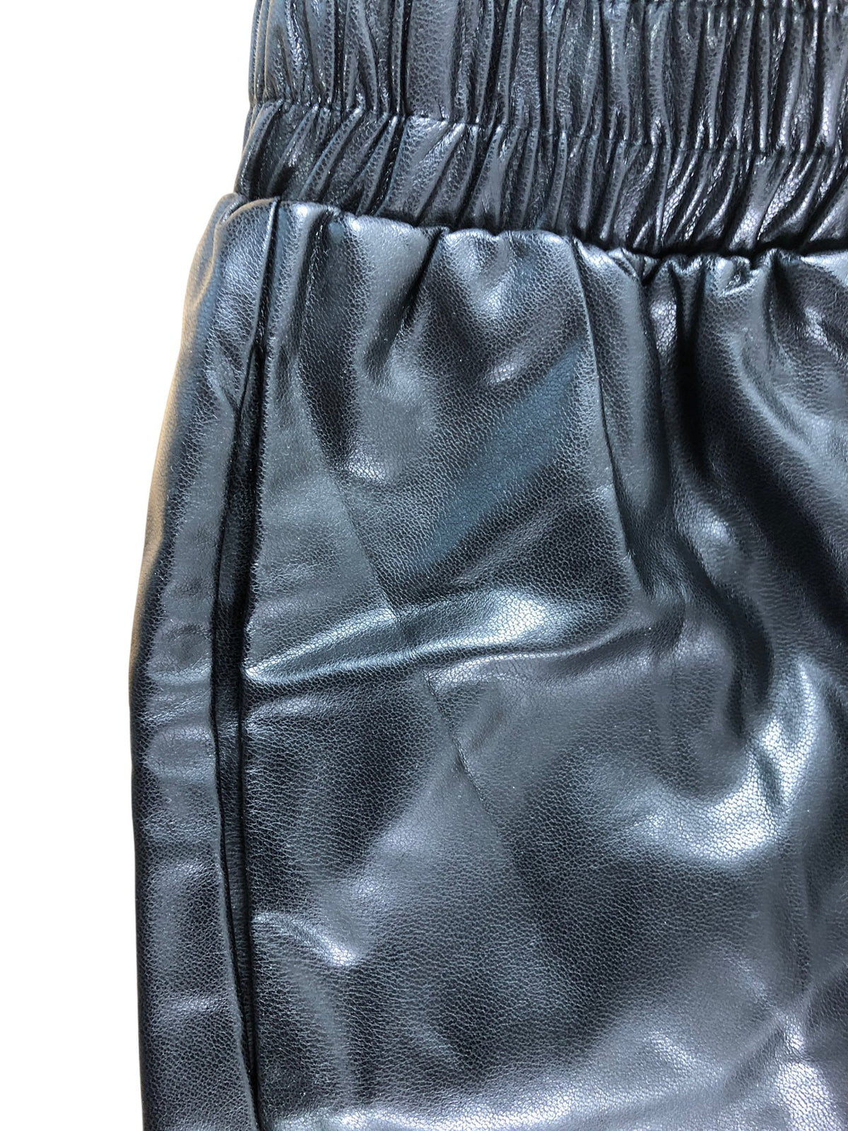 BLACK Faux Leather Trousers Women Elastic Waist Wide Leg Size Large