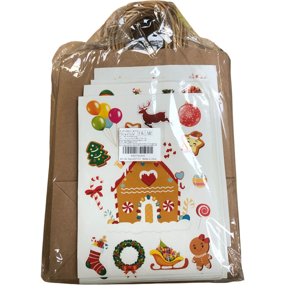 Brown Paper Gift Bags With Christmas Stickers 30 Pack