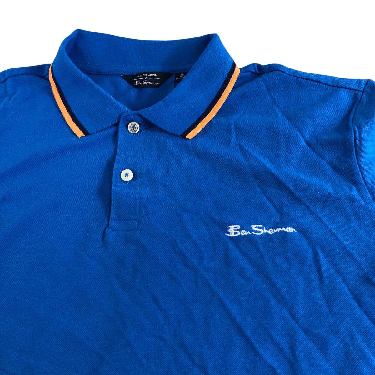 Ben Sherman Twin Tipped Polo Shirt XL Kingfisher Blue Cotton Men's