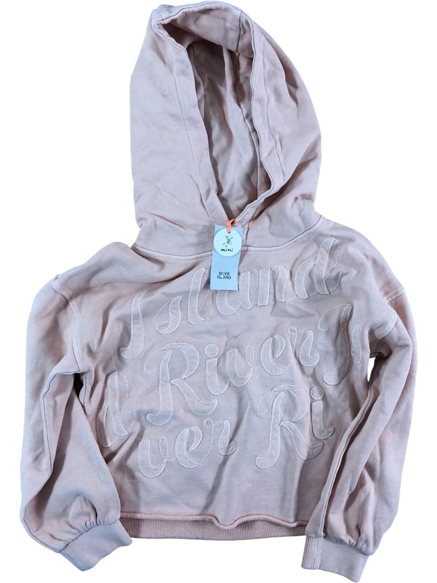 River Island Mini Girls Hoodie Size 4-5 Years Pink Cotton Pullover With Logo