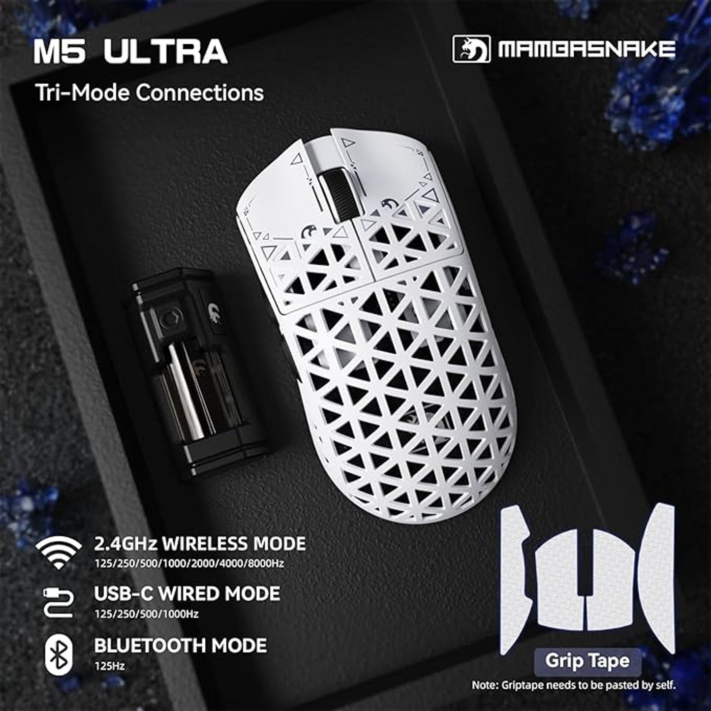 MAMGASNAKE M5 Ultra Wireless Gaming Mouse 8000Hz 42000 DPI Olympian White