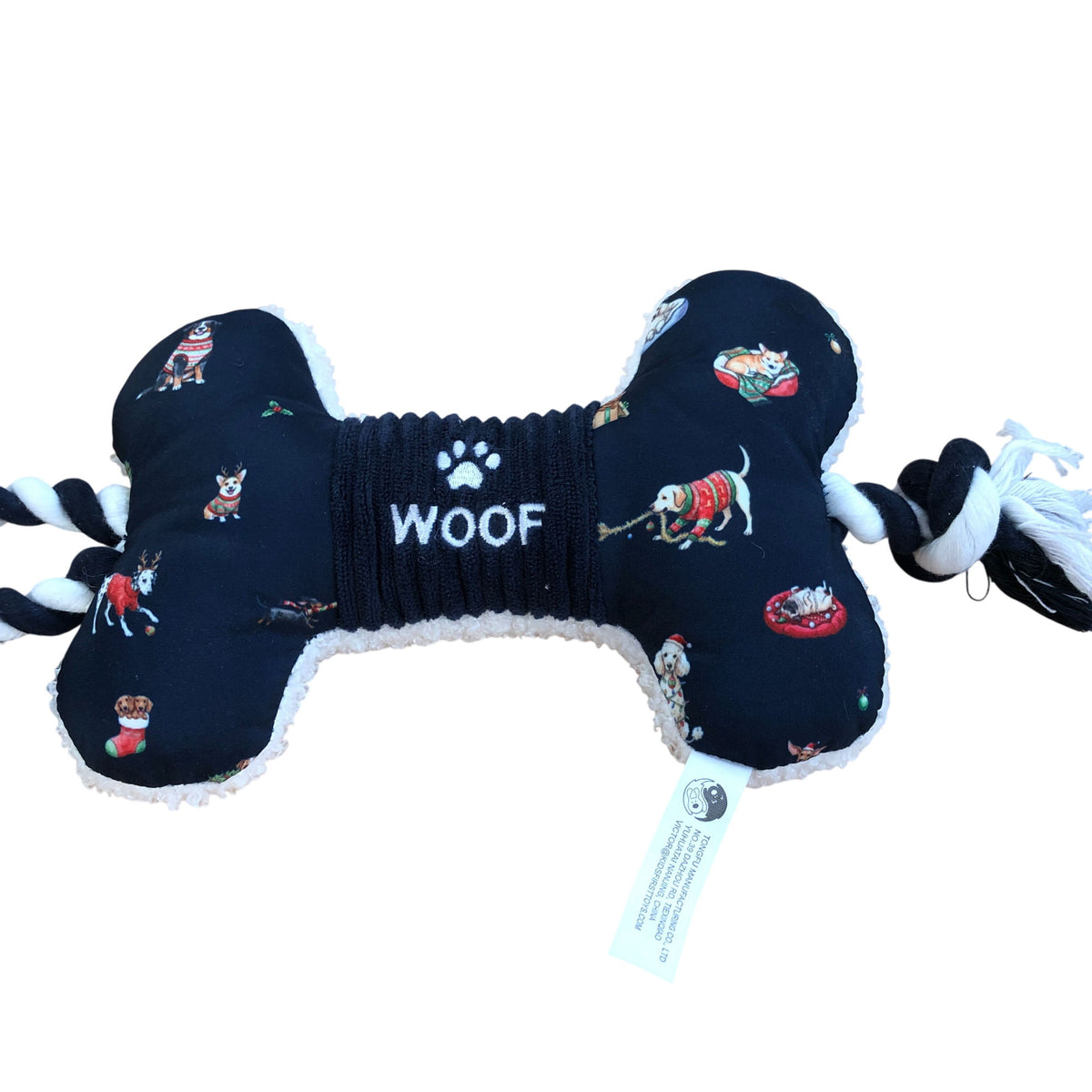 Soft Bone Shaped Dog Toy With Rope Handle WOOF Design Pet Supplies