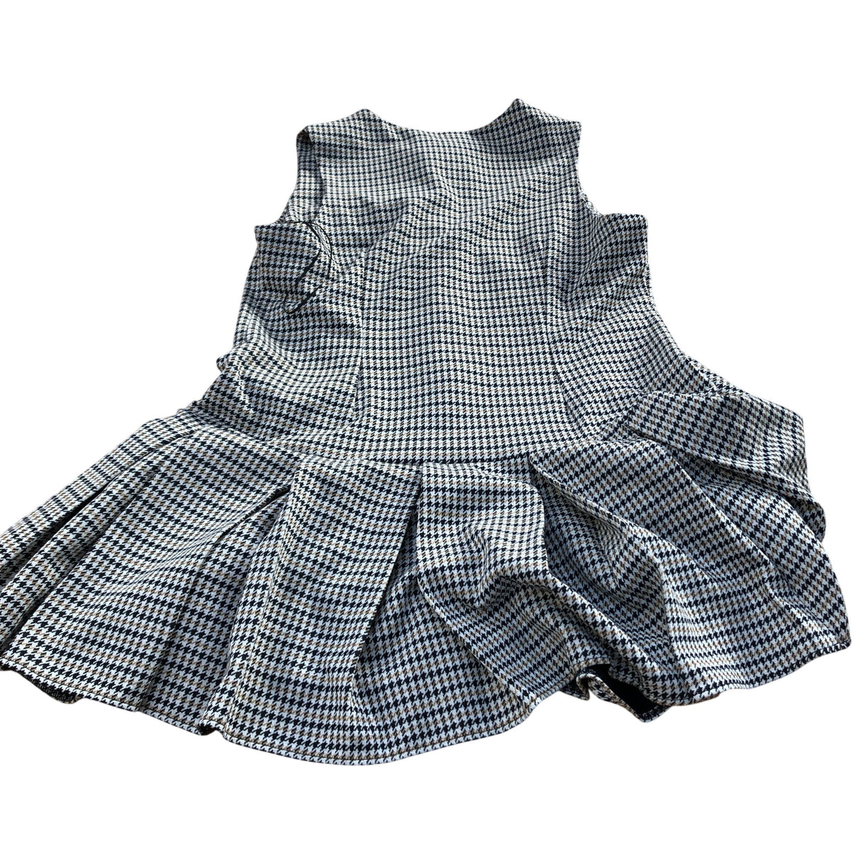 Checked Dress UK8 Women's Sleeveless Pleated Button Front Casual Style
