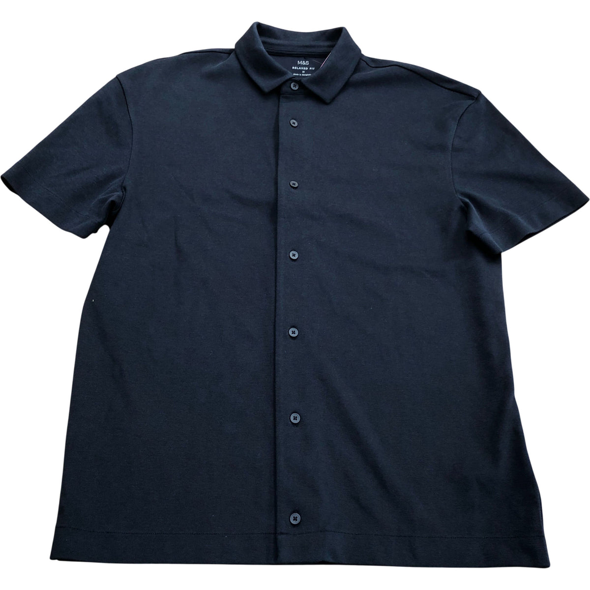 Relaxed Fit Button Up Polo Shirt Navy Blue Size M