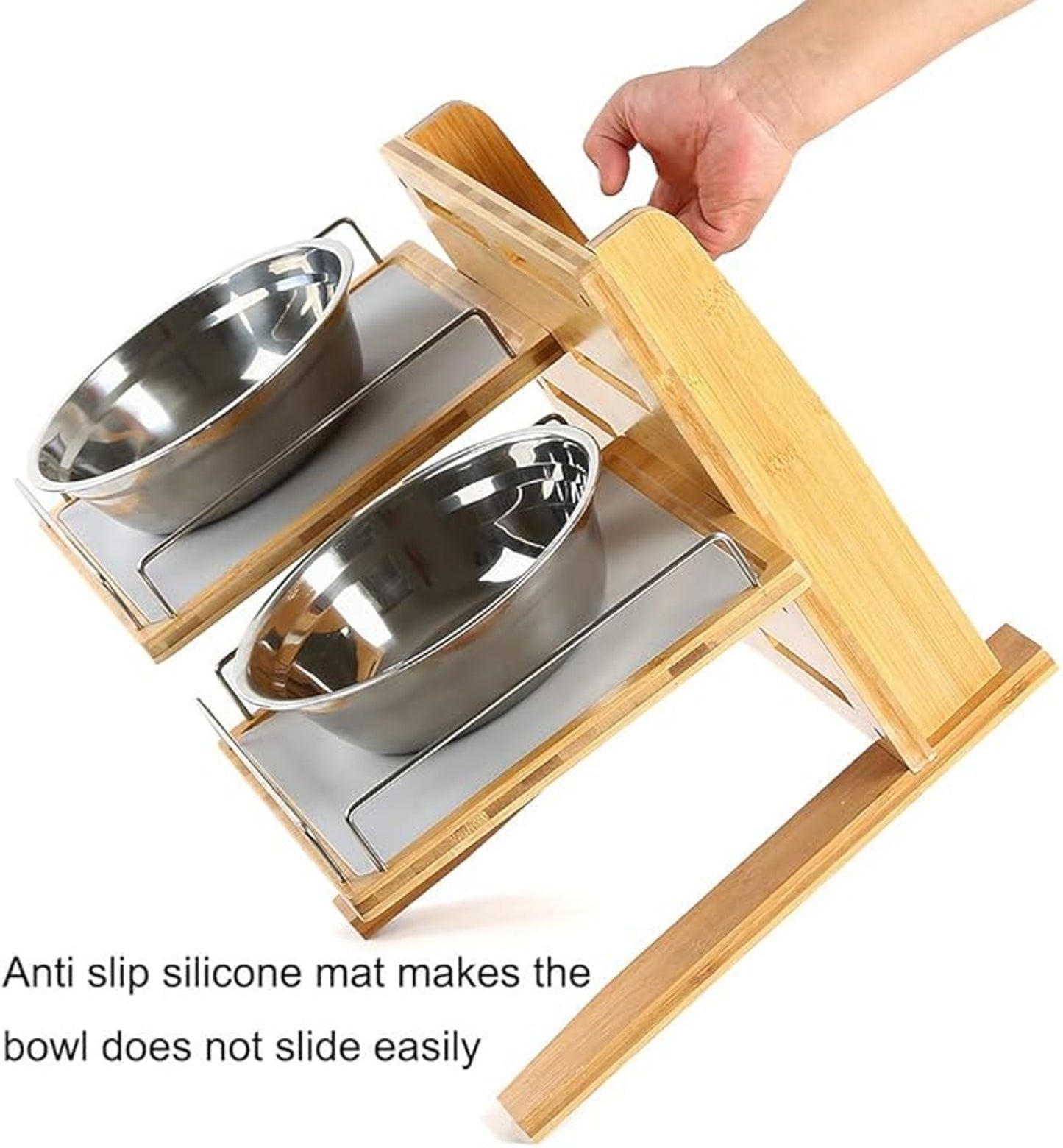FOREYY Adjustable Raised Dog Bowls,Bamboo Elevated Feeder Stand