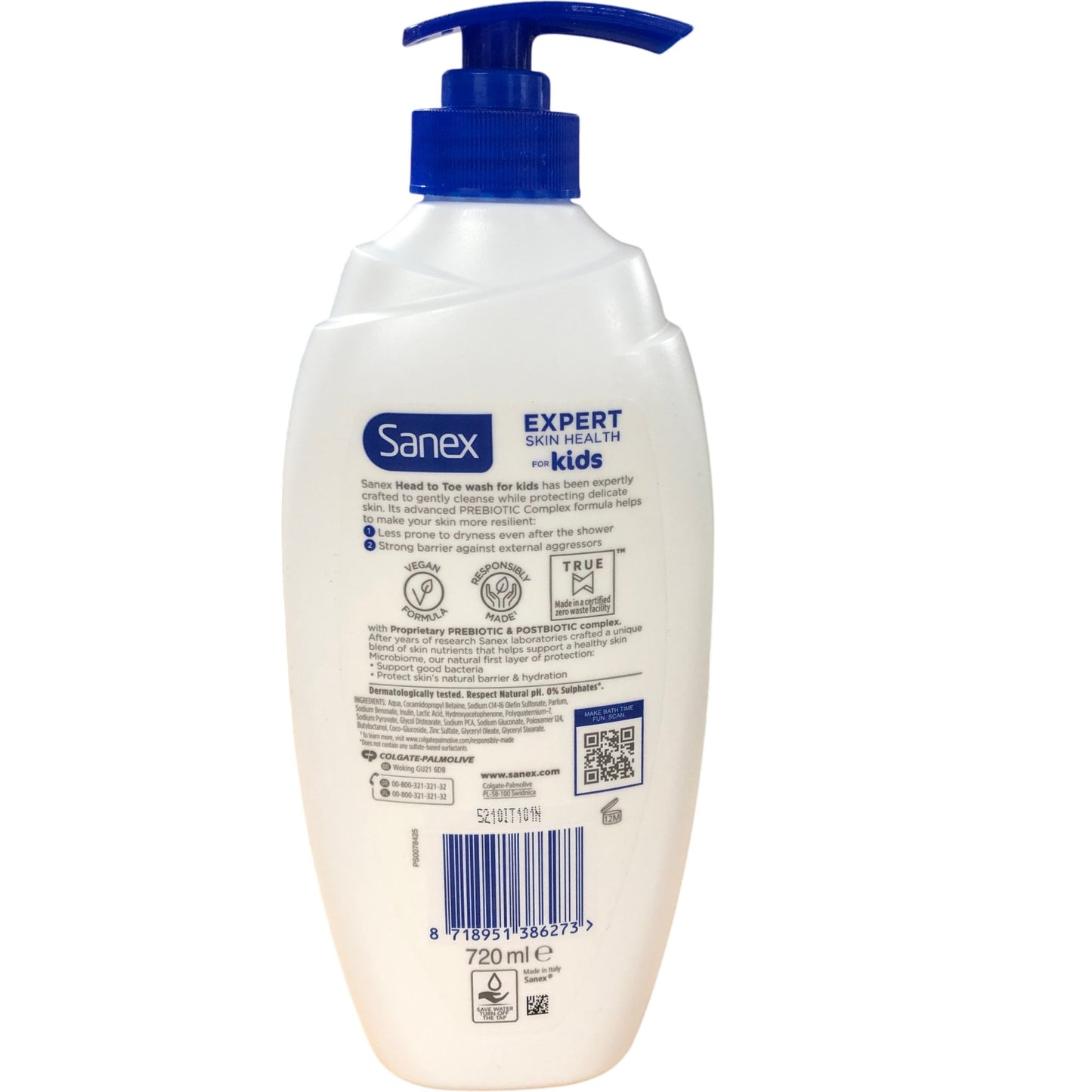 Sanex Expert Skin Health For Kids 720ml Head To Toe Wash Delicate Skin XL Value