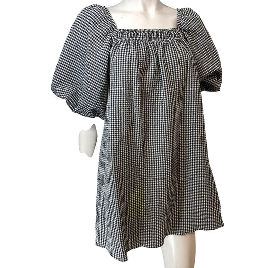 River Island Black And White Gingham Puff Sleeve Dress Women's Size UK10