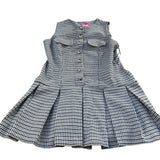 Checked Dress UK8 Women's Sleeveless Pleated Button Front Casual Style