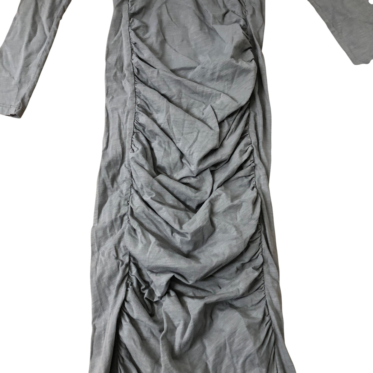River Island Long Sleeve Wrap Maxi Dress Women's Grey Ruched Design UK8