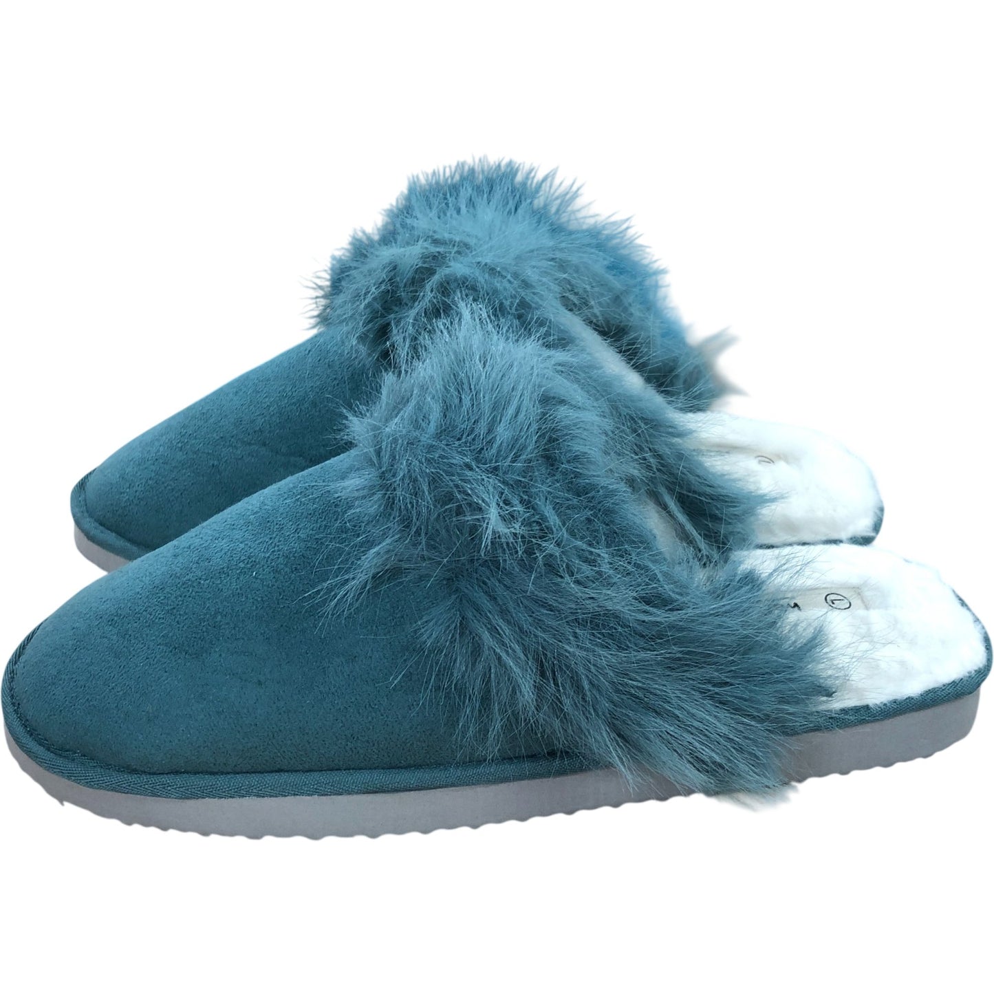Weird Fish Ladies Light Teal Fur Slippers Size L UK7/8 Comfort Soft Sole