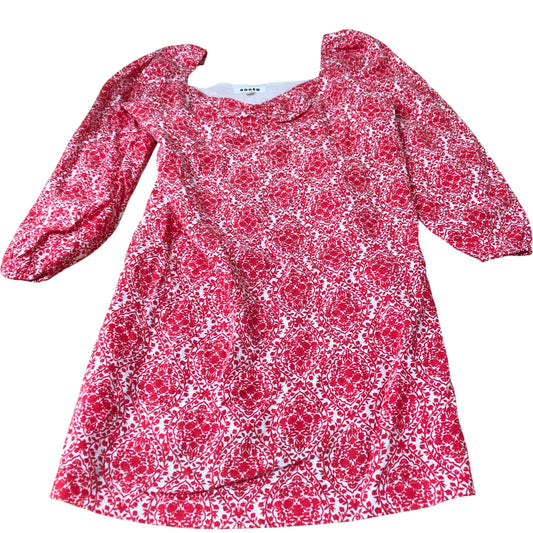 Floral Print Dress Women's Long Sleeve Red Linen Blend UK18