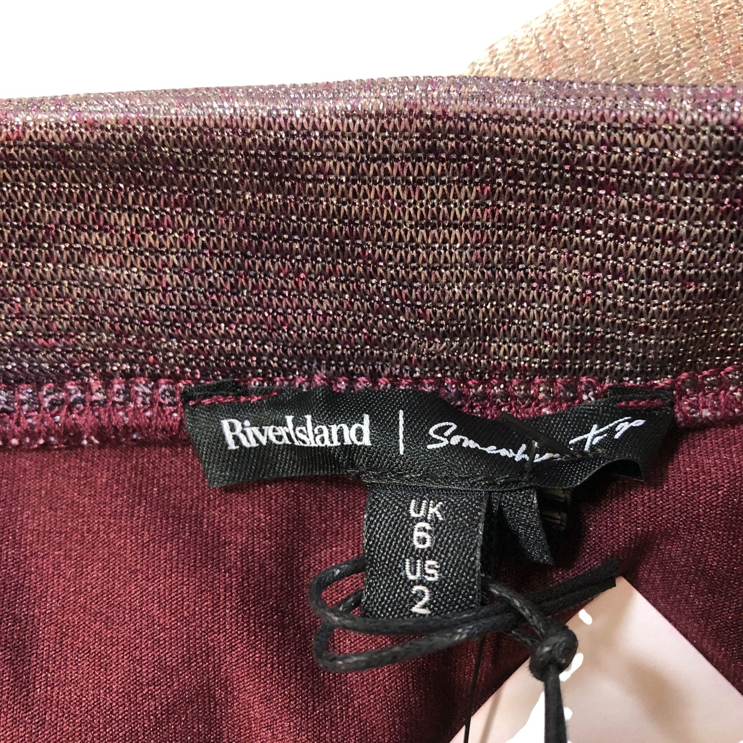 River Island Layered Midi Dress UK6 Women's Purple Burgundy Metallic Detail