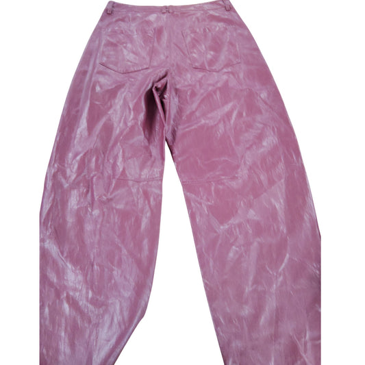 Women’s Burgundy Faux Leather Trousers Wide Leg Fashion Size UK 12