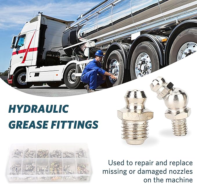 130Pcs Hydraulic Grease Fittings Assortment Kit Metric Threaded Connectors