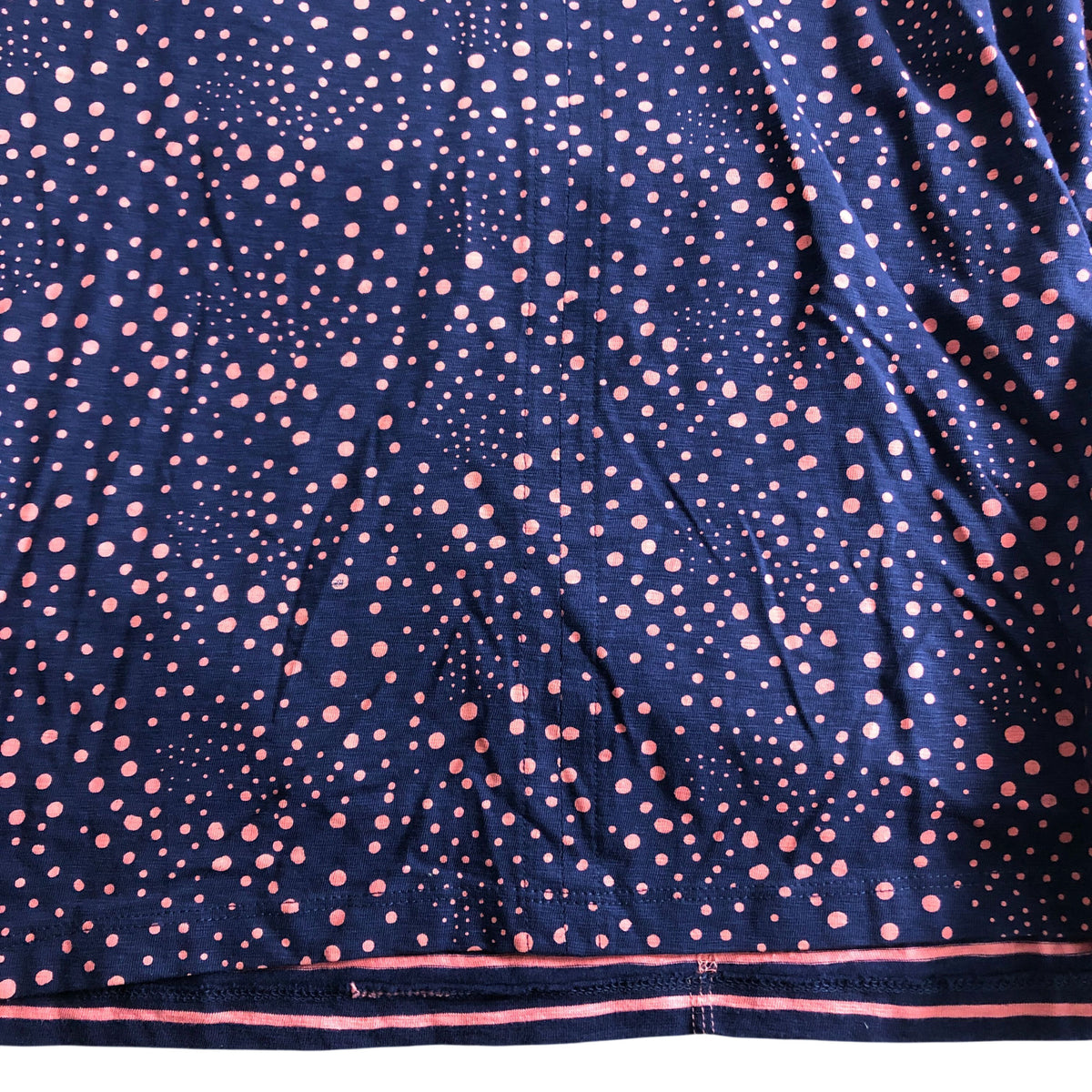 Women's Cotton Top UK10 V Neck Navy Pink Polka Dot Long Sleeve Blouse