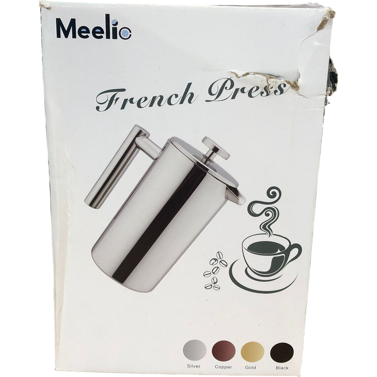 Meelio 1L French Press Coffee Maker Silver Stainless Steel Kitchen Appliance