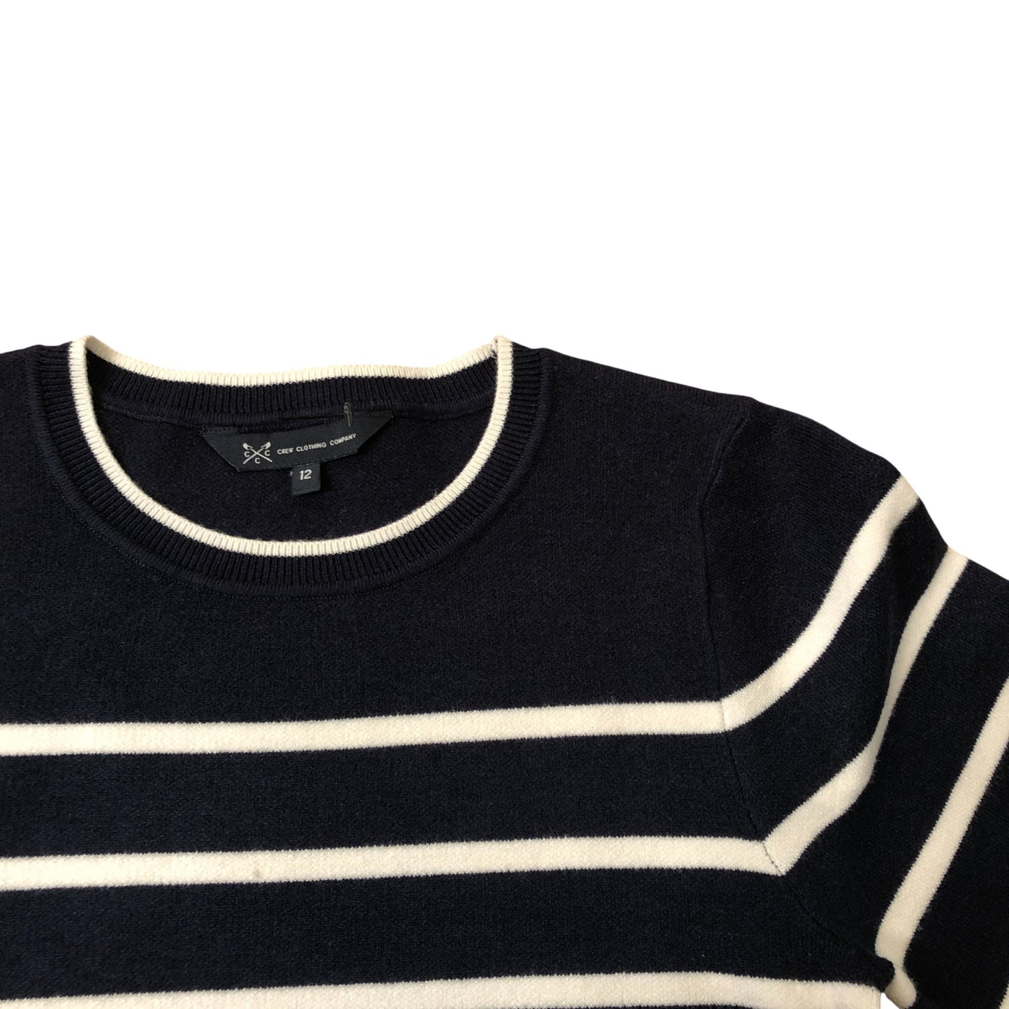 Crew Clothing Company Stripe Jumper Size 12 Women's Navy White Short Sleeve