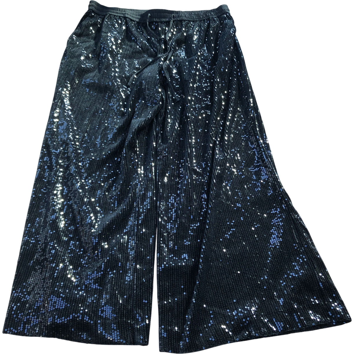 Black Sequin Trousers UK18 Women's Stretch Wide Leg Evening Wear