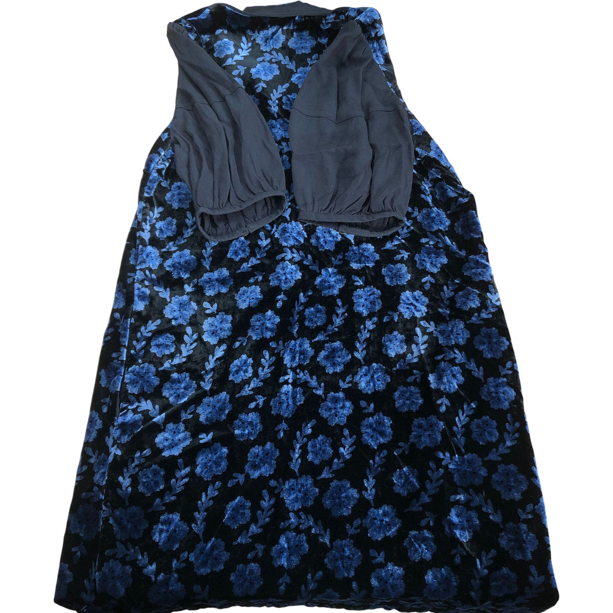 Floral Velvet Dress Women's Black Blue V Neck Puff Sleeve Size