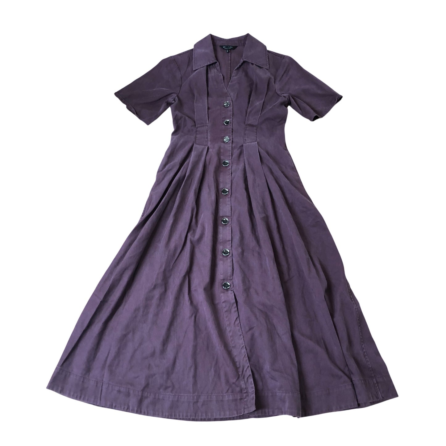 Purple Button Up Midi Dress UK6 Women's Short Sleeve Lyocell Blend