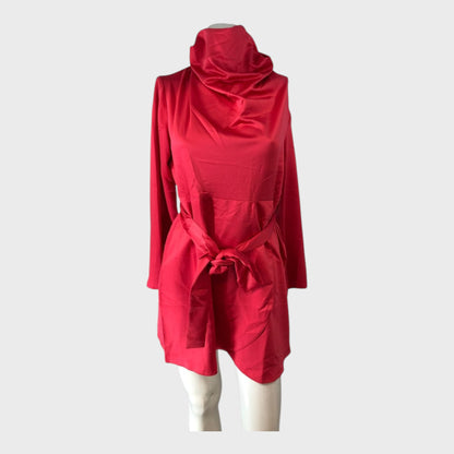 RIVER ISLAND Women's Cowl Neck Long Sleeve Red Mini Dress 100% Polyester