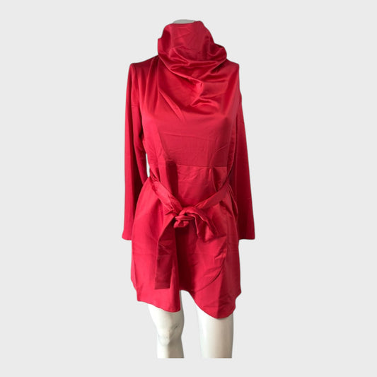 RIVER ISLAND Women's Cowl Neck Long Sleeve Red Mini Dress 100% Polyester