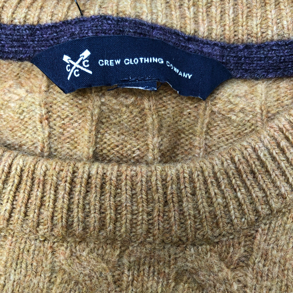 Crew Clothing Company Cable Knit Lambswool Blend Sweater Tan S