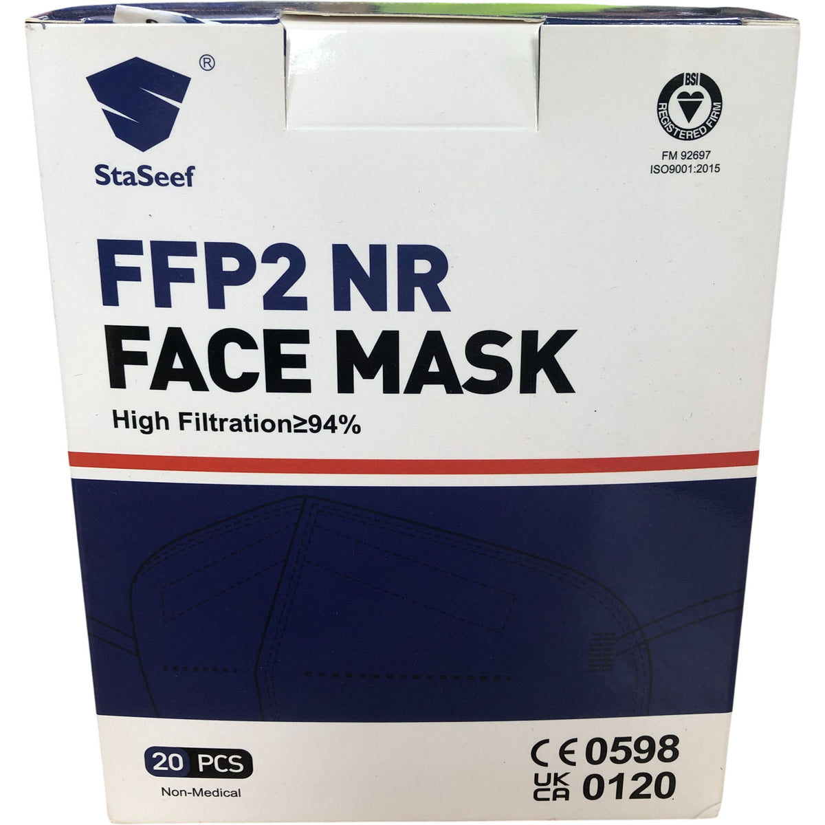 StaSeef FFP2 NR Face Mask 20 Pack High Filtration 94 Percent Non Medical