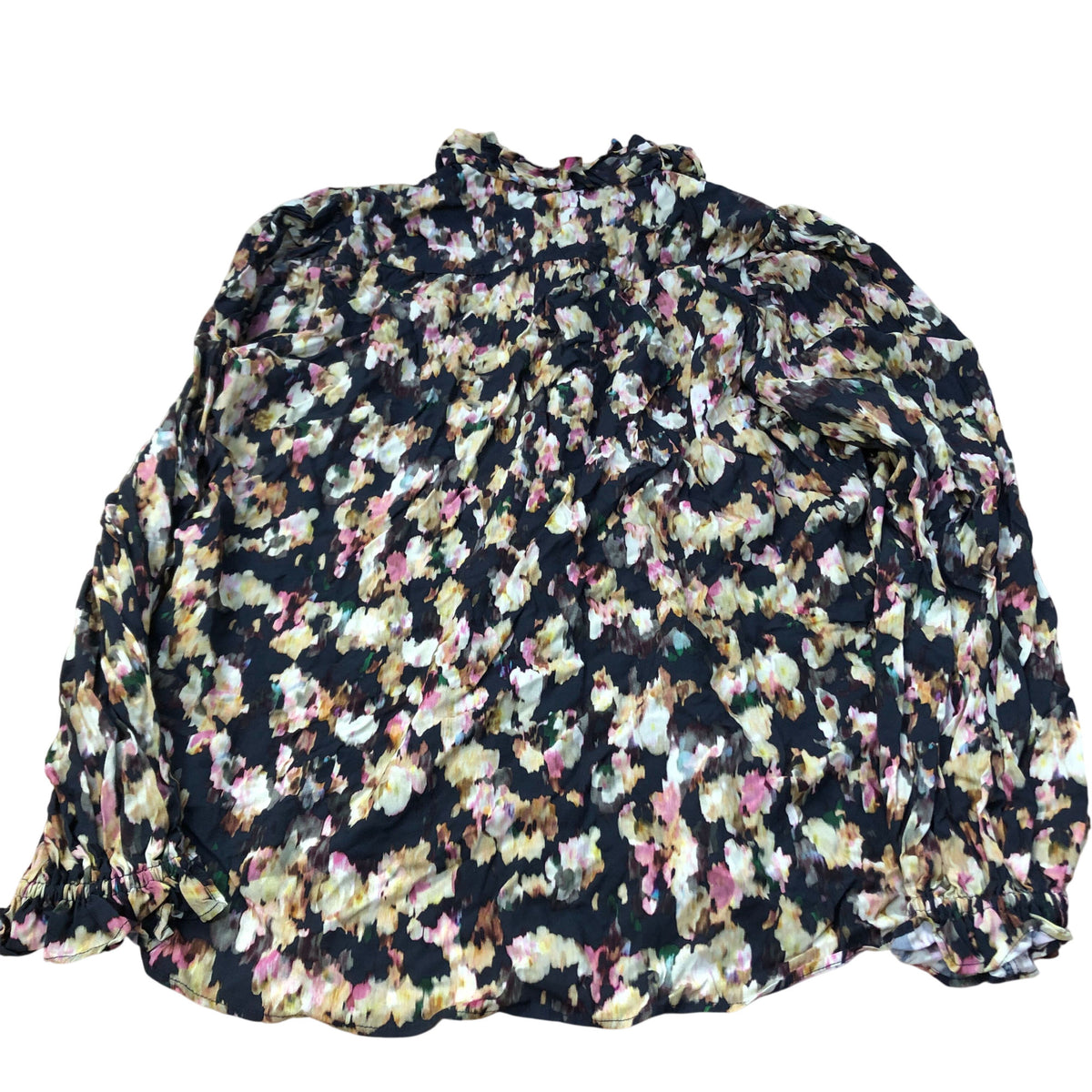 Baukjen Floral Blouse UK14 Women's Long Sleeve Black Eco Viscose Ruffled Top