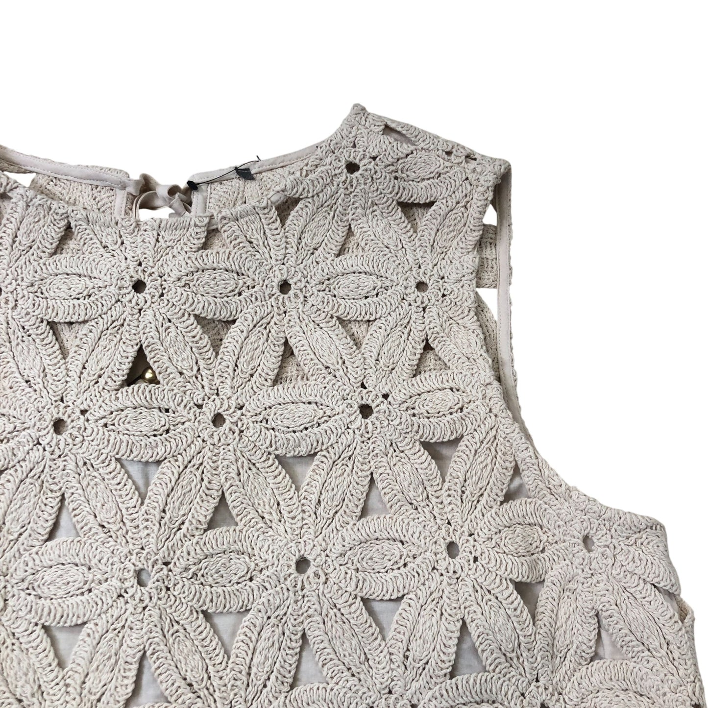 Beige Sleeveless Dress Size 12 Women's Floral Embroidery