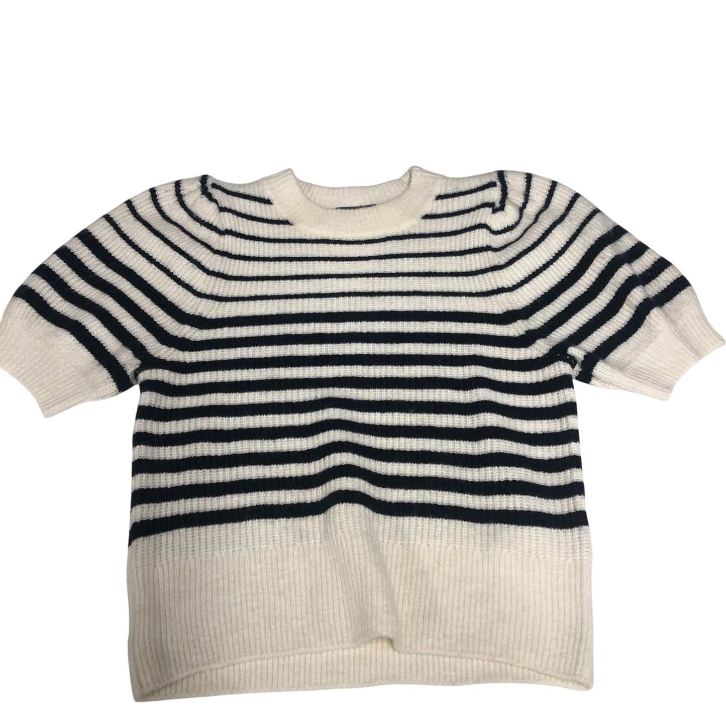 Striped Sweater Women's Short Sleeve Knit Cream Black Small